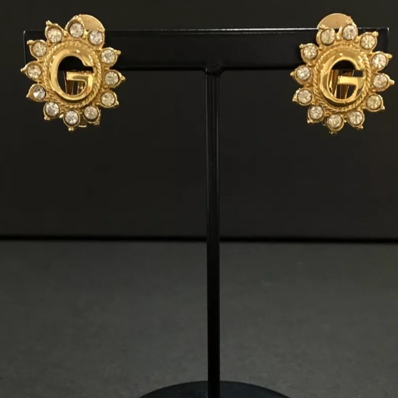 GIVENCHY G Logo Rhinestone Gold Tone Earrings - Picture 2 of 8